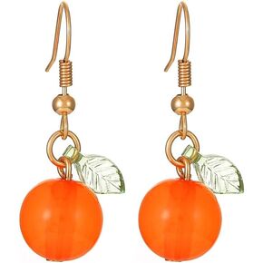Fall Atumn Orange Fruit Drop Earrings Tiny Orange with Green Leaf Dangle Earrings Cute Kumquat Earrings