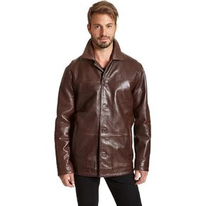 Mens Leather Car Coat Black - Real Lambskin Leather 3/4 Length Brown Carcoat Winter Jackets For Men