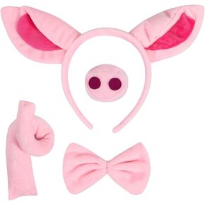 LIYDE Pig Costume Set Pig Ears Headband Pig Tail Nose Bow Tie Pig for Party Decoration Pink Halloween/Birthday/Christmas/Cosplay Party Decorations