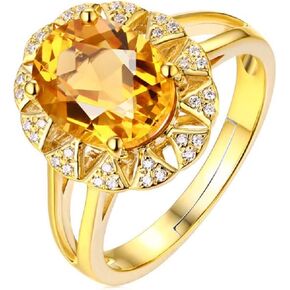 Fashion Citrine Gold Plated Gemstone Ring Yellow Diamond Ring Open Ring 925 Sterling Silver Oval Diamond Cut Cubic Zirconia Citrine Ring Wedding Engagement Ring 593 (Golden Color)