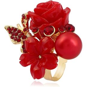 CZ Rose Flower Wedding Ring for Women Girls Statement Engagement Round Rhinstone Crystal Aryclic Daisy Plumeria Adjustable Open Wrap Finger Rings Comfort Fit Cocktail Party Valentine Jewelry