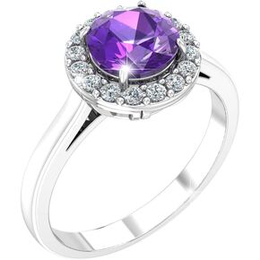 Womens 925 Sterling Silver Classic Solitaire Halo Center 7 mm Round Gemstone Birthstone Fine Jewelry Engagement Wedding Accessory Rings, 1.3 Carat Gemstone