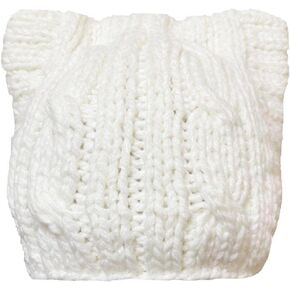BIBITIME Handmade Knit Pussycat Hat Women's March Parade Cap Cat Ears Beanie (Adult-White, Reference)