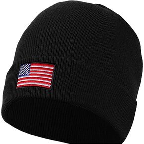 Falari American Flag Embroidered Beanie Hats for Unisex Men Women Winter Cold Weather Knit Cuff Skull USA Cap