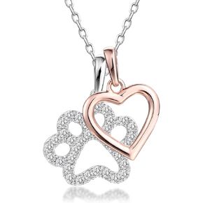 FORUISTON Cubic Zirconia Paw Print Puppy Dog Pet Love Heart Charm Pendant Necklace for Women Girls Novelty Jewelry Gifts