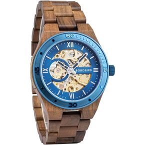 2win Men's Watches Luxury Mechanical Wooden Case Skeleton Automatic Movement Self-Winding Lightweight Genuine Natural Wood Band Wrist Watch