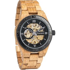 2win Men's Watches Luxury Mechanical Wooden Case Skeleton Automatic Movement Self-Winding Lightweight Genuine Natural Wood Band Wrist Watch
