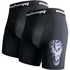 COOLOMG 2-Pack Boys Compression Briefs with Soft Athletic Cup - Youth Baseball Under Shorts for Football Lacrosse