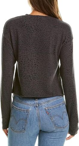 Monrow Women's Mini Cheetah Cut Off Boyfriend Sweatshirt, Vintage Black, Large in Saudi Arabia