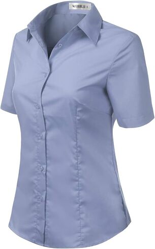 DOUBLJU Slim Fit Plain Classic Shirts Short Sleeve Button Down Collared Dressy Casual Work Blouse for Womens with Plus Size in Saudi Arabia