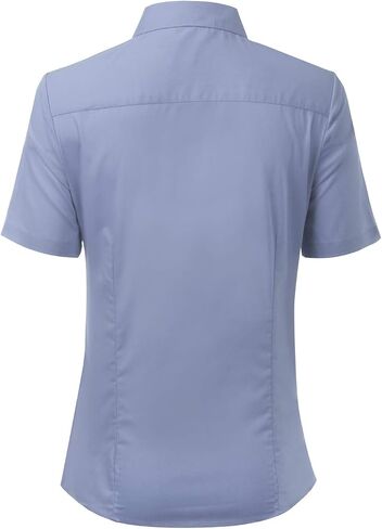 DOUBLJU Slim Fit Plain Classic Shirts Short Sleeve Button Down Collared Dressy Casual Work Blouse for Womens with Plus Size in Saudi Arabia