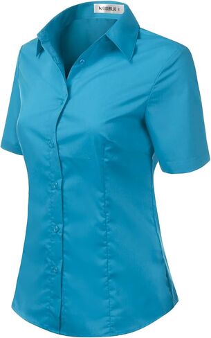 DOUBLJU Slim Fit Plain Classic Shirts Short Sleeve Button Down Collared Dressy Casual Work Blouse for Womens with Plus Size in Saudi Arabia