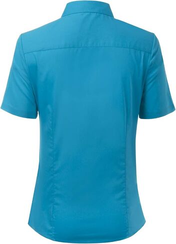 DOUBLJU Slim Fit Plain Classic Shirts Short Sleeve Button Down Collared Dressy Casual Work Blouse for Womens with Plus Size in Saudi Arabia