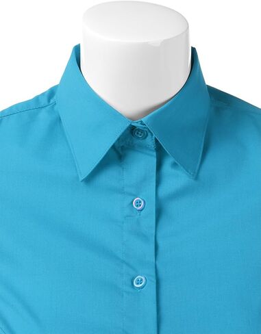 DOUBLJU Slim Fit Plain Classic Shirts Short Sleeve Button Down Collared Dressy Casual Work Blouse for Womens with Plus Size in Saudi Arabia