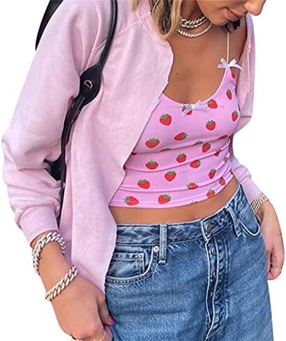 المرأة الحلو الفراولة طباعة السباغيتي الأشرطة المحاصيل الأعلى الصيف كامي أنبوب قمم in Kuwait