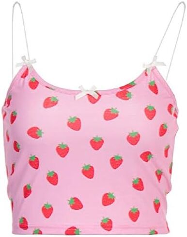 المرأة الحلو الفراولة طباعة السباغيتي الأشرطة المحاصيل الأعلى الصيف كامي أنبوب قمم in Kuwait