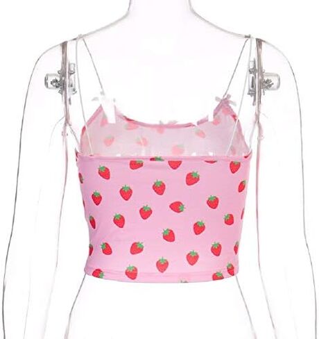 المرأة الحلو الفراولة طباعة السباغيتي الأشرطة المحاصيل الأعلى الصيف كامي أنبوب قمم in Kuwait