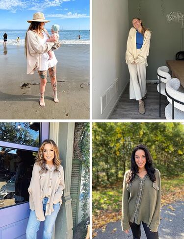 سترة Freyhem النسائية ذات الحجم الكبير من نسيج الوافل وسترة كشفية واحدة للصديق بأزرار سفلية وأكمام طويلة دولمان in Kuwait