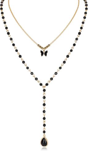 الطبقات قلادة فراشة سوداء للنساء صغيرة معلقة قلادة الحجر الطبيعي فراشة لوسيت قلادة سحر طبقة مزدوجة فراشة بيان قلادة قابل للتعديل الأزياء والمجوهرات هدية للفتيات in Kuwait