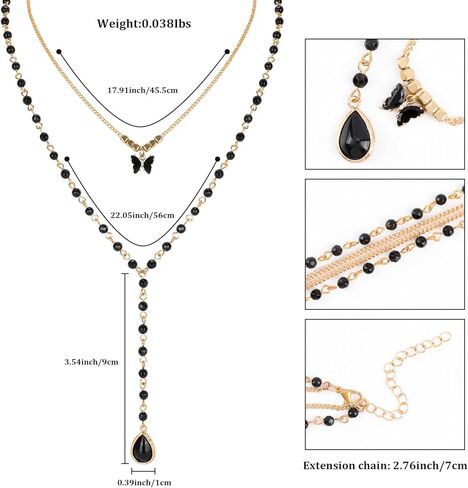 الطبقات قلادة فراشة سوداء للنساء صغيرة معلقة قلادة الحجر الطبيعي فراشة لوسيت قلادة سحر طبقة مزدوجة فراشة بيان قلادة قابل للتعديل الأزياء والمجوهرات هدية للفتيات in Kuwait