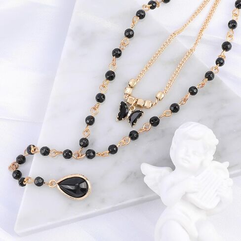 الطبقات قلادة فراشة سوداء للنساء صغيرة معلقة قلادة الحجر الطبيعي فراشة لوسيت قلادة سحر طبقة مزدوجة فراشة بيان قلادة قابل للتعديل الأزياء والمجوهرات هدية للفتيات in Kuwait