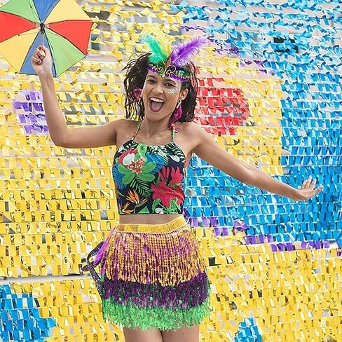 إكسسوارات زي ماردي غرا، تنورة ملفوفة بالترتر ووشاح شال وعصابة رأس، أزياء ماردي غرا للنساء، تنانير شرابة من الترتر، تنورة رقص شرقي للفتيات في عيد ماردي غرا باتريك in Kuwait