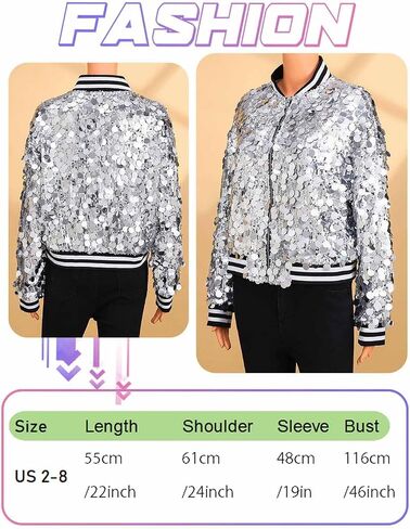 EASEDAILY Women's Sequin Jackets Sparkle Cropped Bomber Jacket Coat Zip Up Blazer Rave Outfit with Pockets in Saudi Arabia
