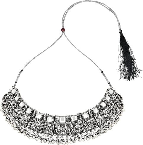 I Jewels Antique Silver Oxidized Ethnic Indian Wedding Bollywood Afghani Choker Necklace Jewellery Set for Women (MC139OX) in Saudi Arabia