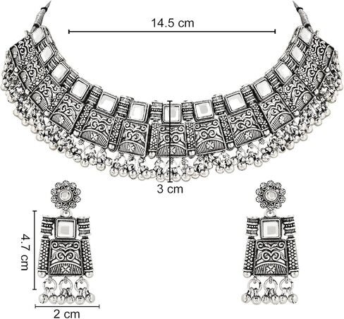 I Jewels Antique Silver Oxidized Ethnic Indian Wedding Bollywood Afghani Choker Necklace Jewellery Set for Women (MC139OX) in Saudi Arabia