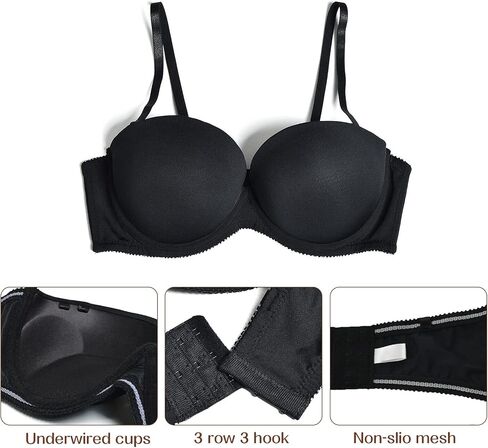 Women's Strapless Push Up Thick Padded Bra with Convertible Clear Straps Underwired Lift Up Supportive T-Shirt Bras in Saudi Arabia