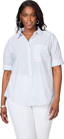Foxcroft Women's Plus Size Joanna 3/4 Sleeve Coastal Stripe Blouse in Kuwait