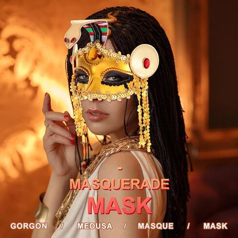 BODIY Egyptian Snake Masquerade Mask Gold Queen Costume Mask Medusa Eyemask Greek Roman Theme Party Half Mask Accessory for Halloween Rave in Saudi Arabia