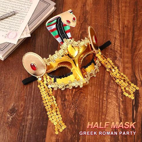 BODIY Egyptian Snake Masquerade Mask Gold Queen Costume Mask Medusa Eyemask Greek Roman Theme Party Half Mask Accessory for Halloween Rave in Saudi Arabia