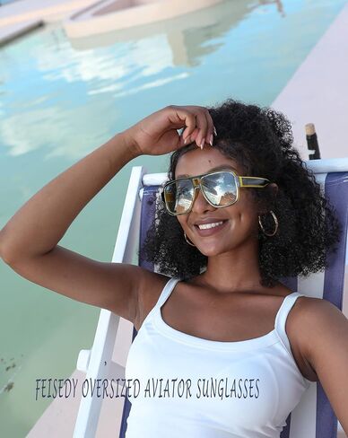 FEISEDY Retro 70s Oversized Pilot Sunglasses Women Men Plastic Vintage Square Frame B2954 in Saudi Arabia