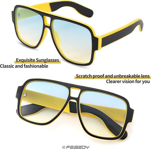 FEISEDY Retro 70s Oversized Pilot Sunglasses Women Men Plastic Vintage Square Frame B2954 in Saudi Arabia