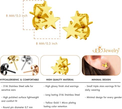 555Jewelry أقراط صغيرة رقيقة على شكل نجوم ثلاثية للفتيات والنساء in Kuwait
