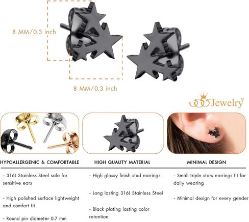 555Jewelry أقراط صغيرة رقيقة على شكل نجوم ثلاثية للفتيات والنساء in Kuwait