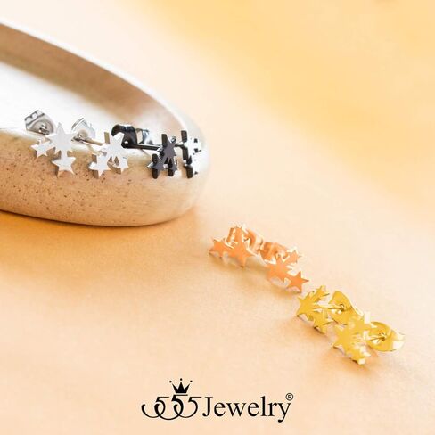 555Jewelry أقراط صغيرة رقيقة على شكل نجوم ثلاثية للفتيات والنساء in Kuwait