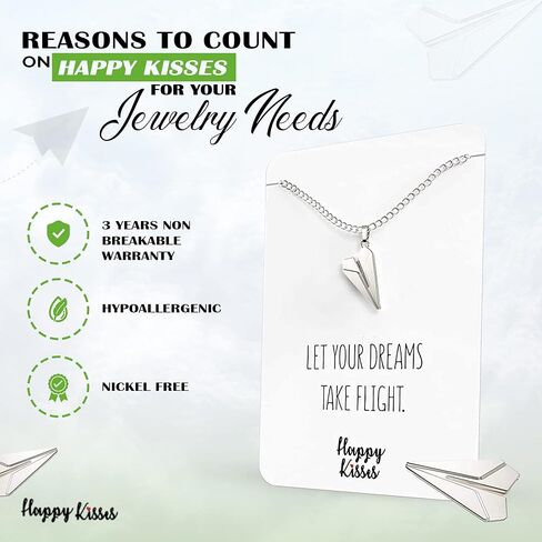 قلادة Happy Kisses الورقية على شكل طائرة - قلادة ساحرة على شكل طائرة لطيفة للحالمين والمسافرين - بطاقة رسالة - دع أحلامك تطير in Kuwait