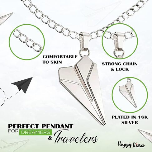 قلادة Happy Kisses الورقية على شكل طائرة - قلادة ساحرة على شكل طائرة لطيفة للحالمين والمسافرين - بطاقة رسالة - دع أحلامك تطير in Kuwait