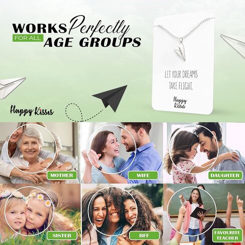 قلادة Happy Kisses الورقية على شكل طائرة - قلادة ساحرة على شكل طائرة لطيفة للحالمين والمسافرين - بطاقة رسالة - دع أحلامك تطير in Kuwait