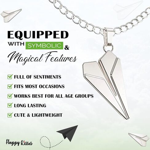قلادة Happy Kisses الورقية على شكل طائرة - قلادة ساحرة على شكل طائرة لطيفة للحالمين والمسافرين - بطاقة رسالة - دع أحلامك تطير in Kuwait