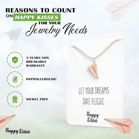 قلادة Happy Kisses الورقية على شكل طائرة - قلادة ساحرة على شكل طائرة لطيفة للحالمين والمسافرين - بطاقة رسالة - دع أحلامك تطير in Kuwait