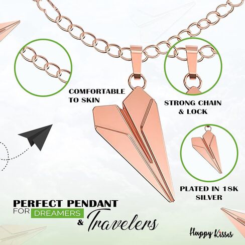 قلادة Happy Kisses الورقية على شكل طائرة - قلادة ساحرة على شكل طائرة لطيفة للحالمين والمسافرين - بطاقة رسالة - دع أحلامك تطير in Kuwait