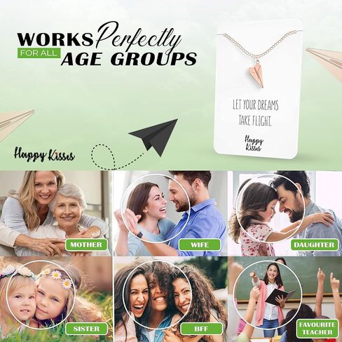 قلادة Happy Kisses الورقية على شكل طائرة - قلادة ساحرة على شكل طائرة لطيفة للحالمين والمسافرين - بطاقة رسالة - دع أحلامك تطير in Kuwait
