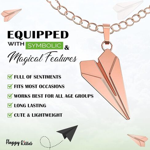 قلادة Happy Kisses الورقية على شكل طائرة - قلادة ساحرة على شكل طائرة لطيفة للحالمين والمسافرين - بطاقة رسالة - دع أحلامك تطير in Kuwait