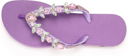 Summer Casual Flip Flops Beach Sandals - 6-10 Size Lilac Flat with Multicolor Rhinestones Sandals - Campeche in Saudi Arabia