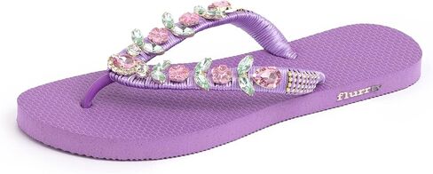 Summer Casual Flip Flops Beach Sandals - 6-10 Size Lilac Flat with Multicolor Rhinestones Sandals - Campeche in Saudi Arabia