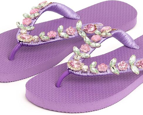 Summer Casual Flip Flops Beach Sandals - 6-10 Size Lilac Flat with Multicolor Rhinestones Sandals - Campeche in Saudi Arabia