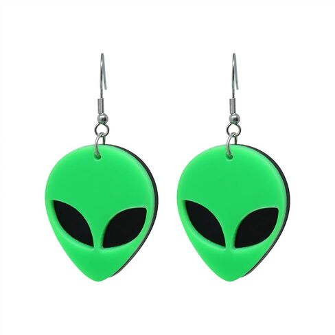 yueton 1 Pair of Fashion Funny Cool Neon Green Alien Head Pendant Dangle Drop Earrings Novelty Personalized Cute Cartoon Spaceman Alien Earrings Creative Unique Punk Acrylic Earrings Rave Earrings in Saudi Arabia